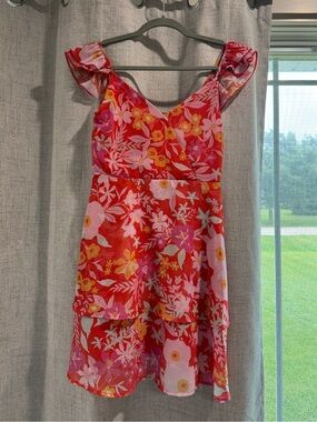 Peach Love California Floral Ruffled Sundress Small
